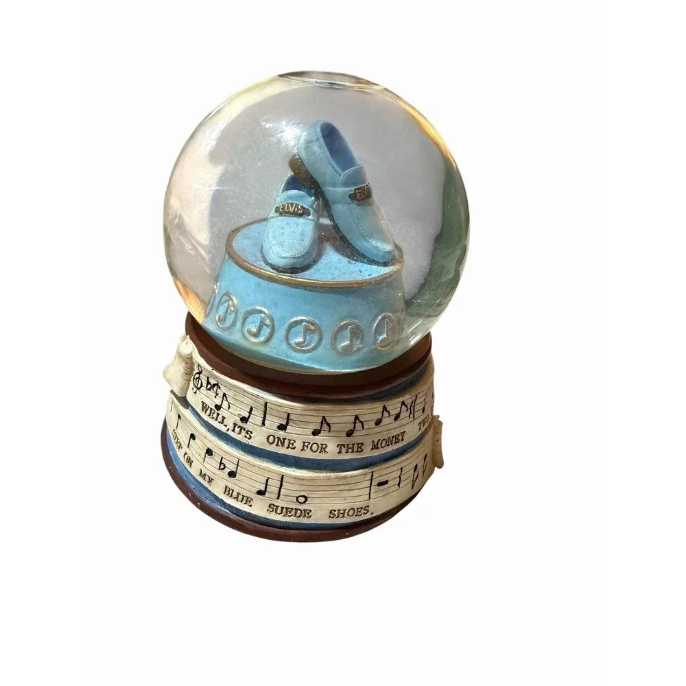 Vandor 1997 Elvis Presley Blue Suede Shoes Musical Snow Globe Collectible